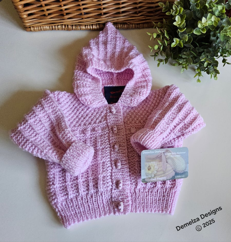 Designer Baby Girls Hooded Jacket Hand Knitted  0-6 months size
