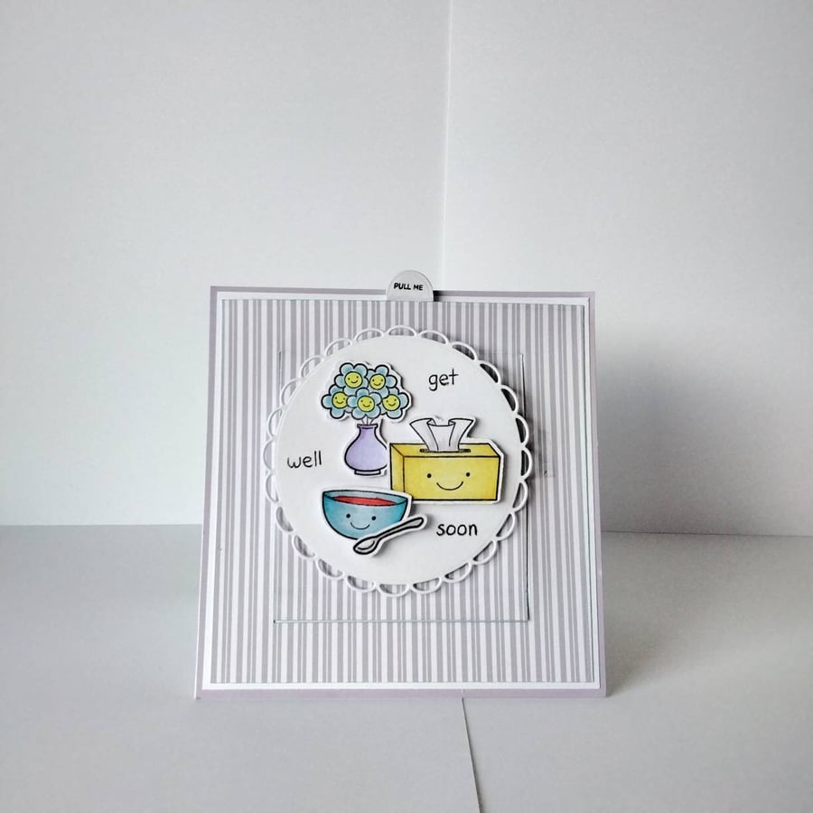 Unique, hand made,  kinetic card - pull and slide, get well card