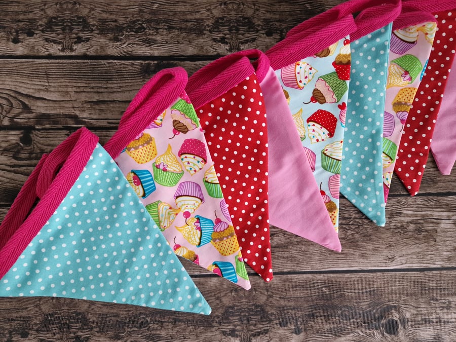 Colourful Cupcake print themed Double Sided Handmade fabric Bunting