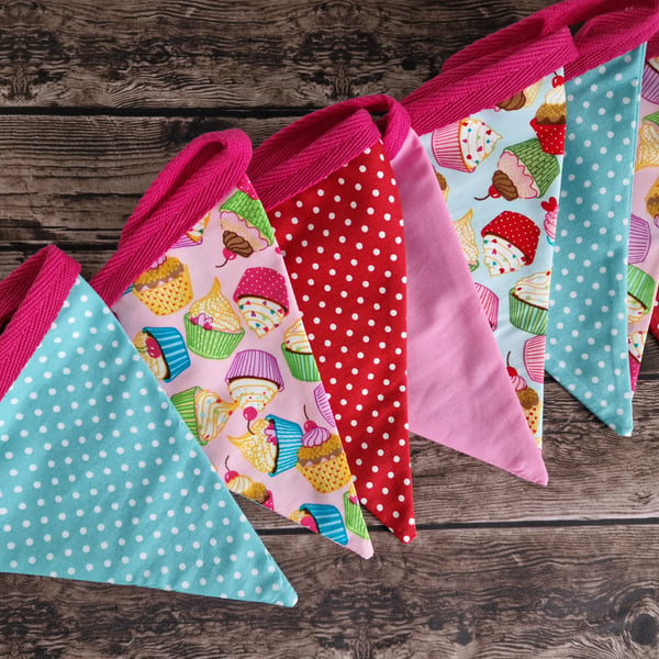 Colourful Cupcake print themed Double Sided Handmade fabric Bunting