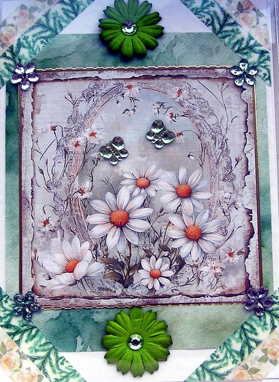 Wild Daisy Flowers - Hand Crafted Decoupage Greeting Card - Blank 2852
