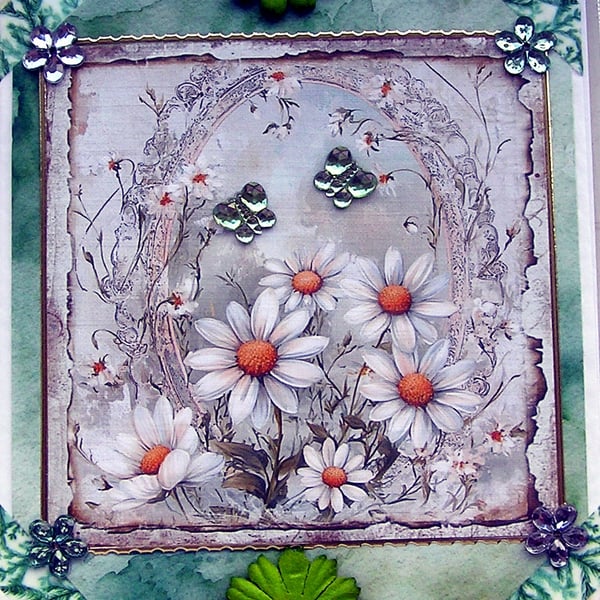 Wild Daisy Flowers - Hand Crafted Decoupage Greeting Card - Blank 2852
