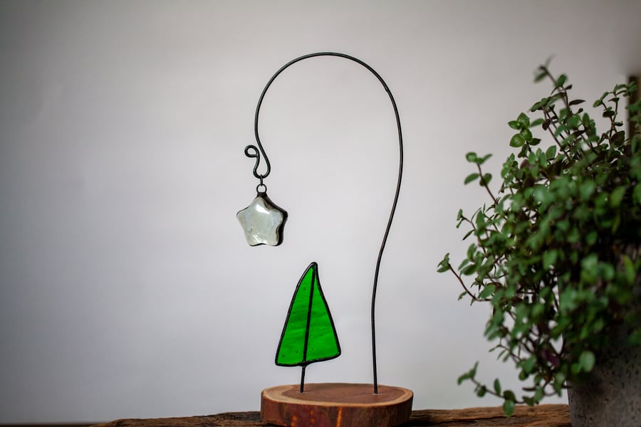 Stained Glass Tiny Tree and Star Suncatcher Ornament
