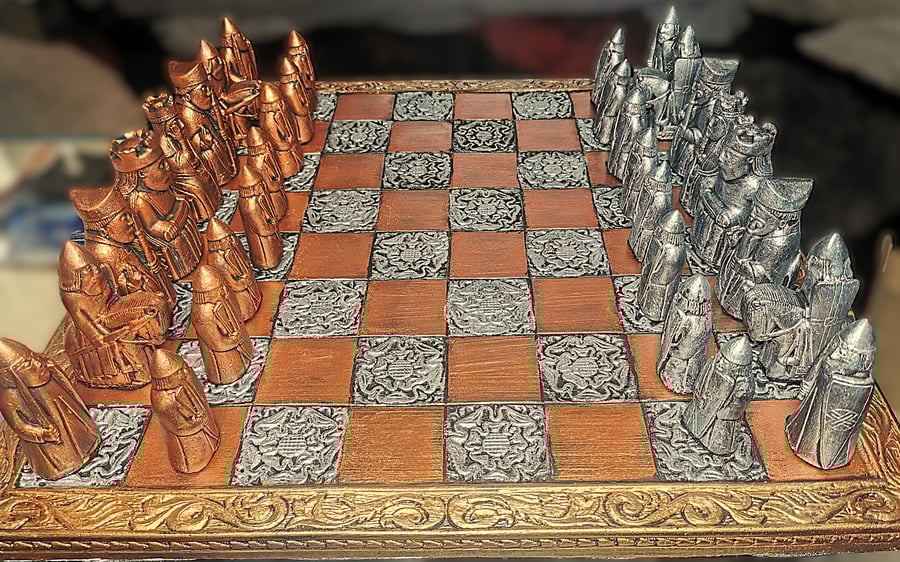 Large Luxury Ornamental Chess Board, Tudor Rose style