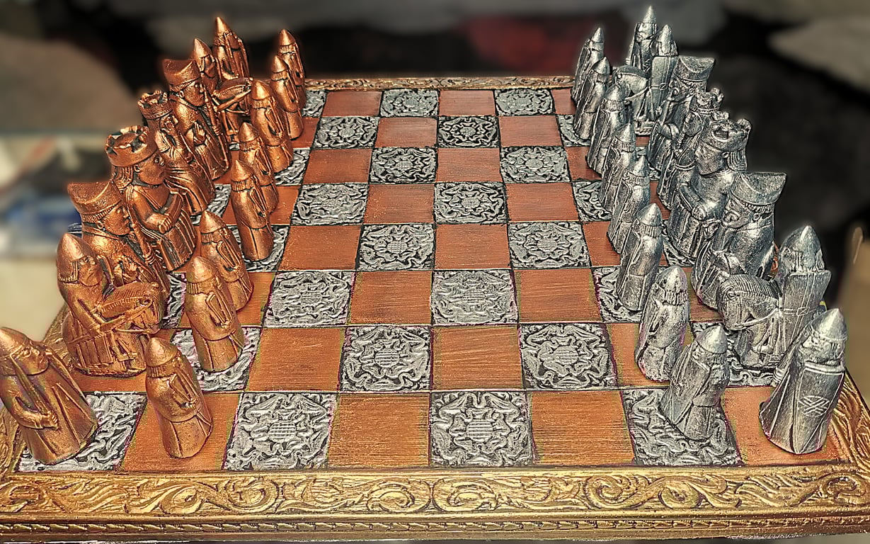 Large Luxury Ornamental Chess Board, Tudor Rose style