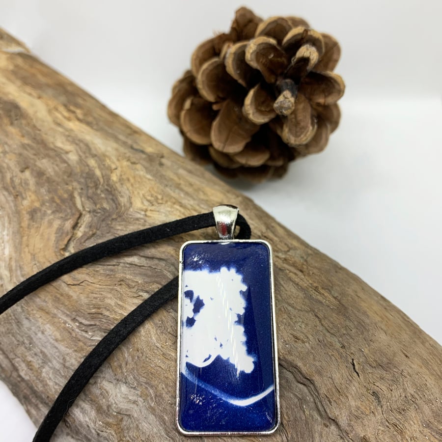 Cyanotype Flower Head Pendant Necklace