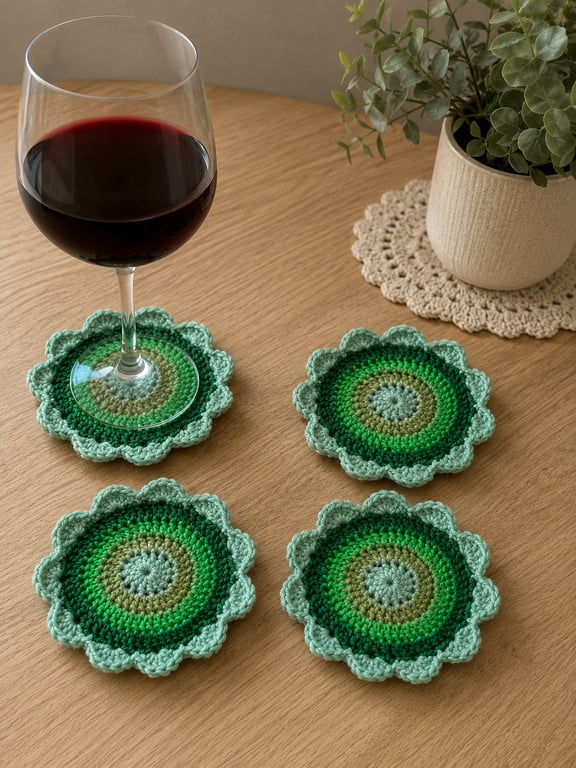 Handmade Crochet Flower Coaster Set - Set of 4