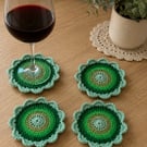 Handmade Crochet Flower Coaster Set - Set of 4