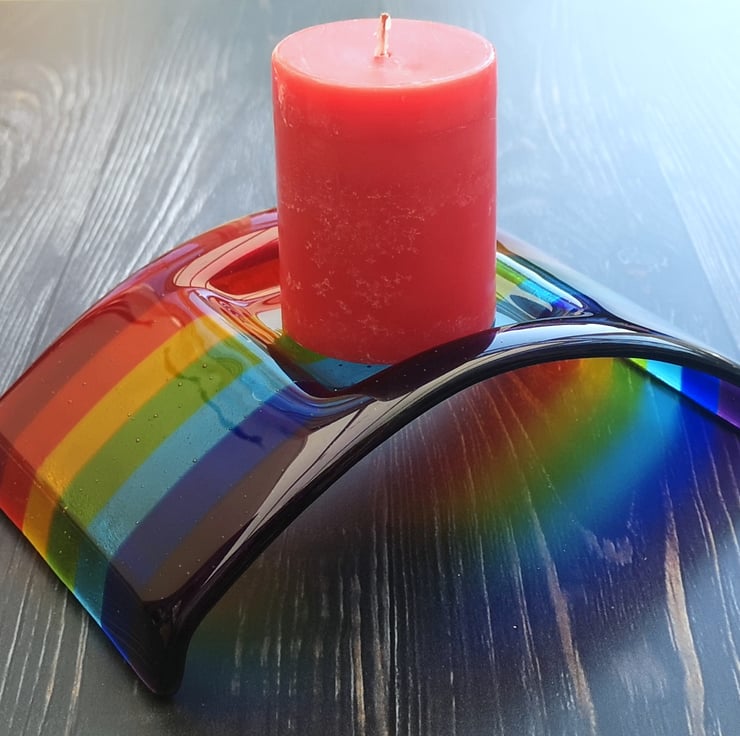 Handmade Fused Glass Rainbow Bridge Candle Hold... - Folksy