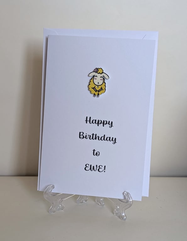 Happy Birthday to EWE greetings card with a sheep button