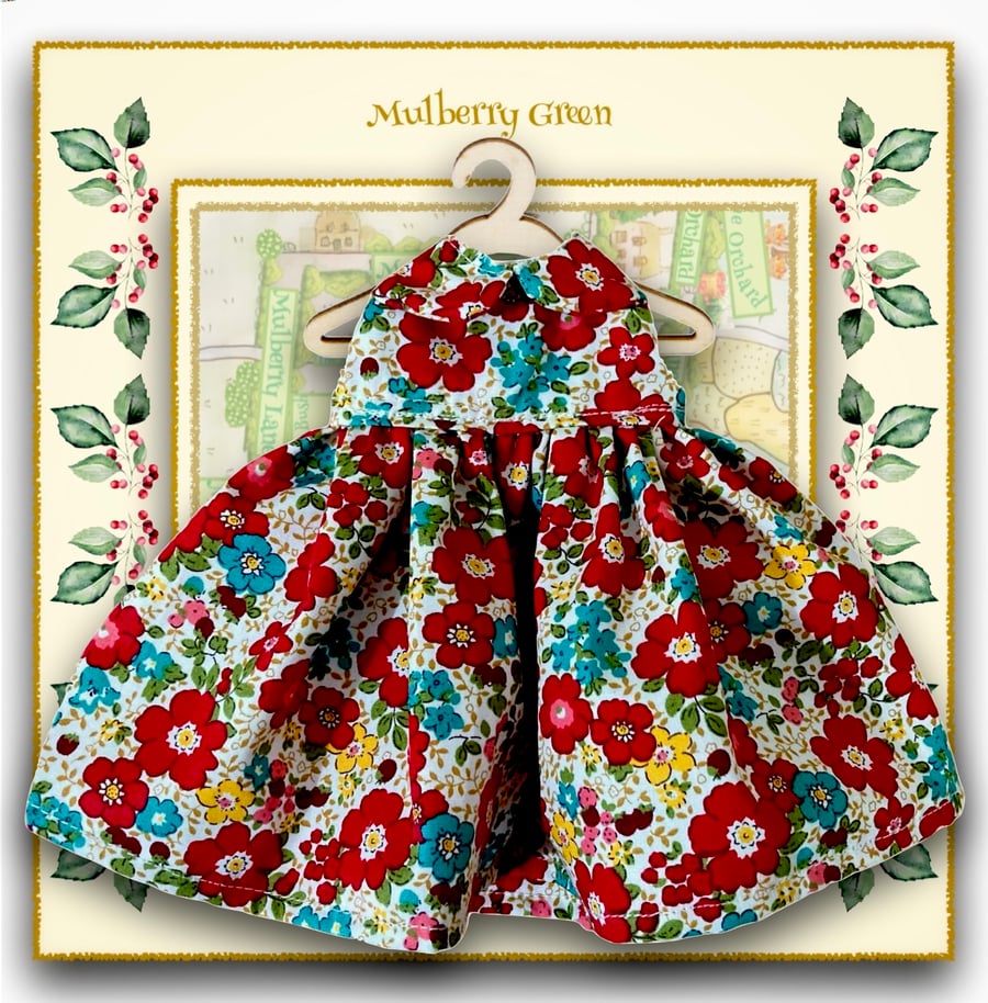 Reserved for Shani - Red and Turquoise Flowered Christmas Dress