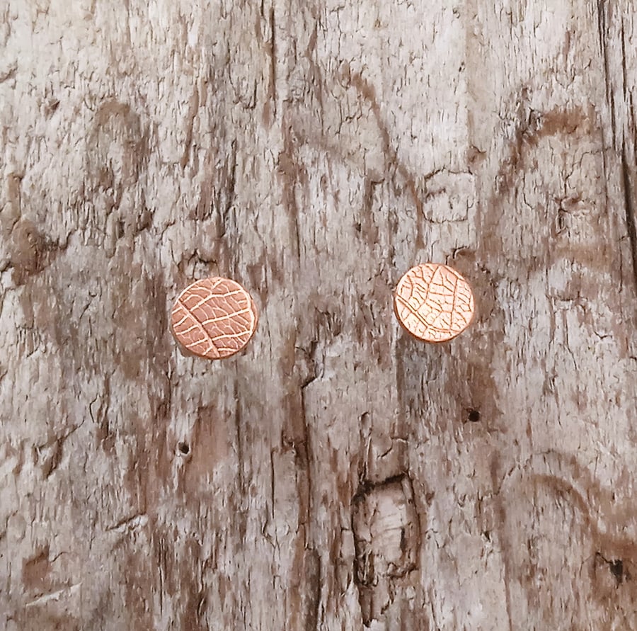 Handmade Copper Small Textured Stud Earrings (ERCUSTDC2) - UK Free Post