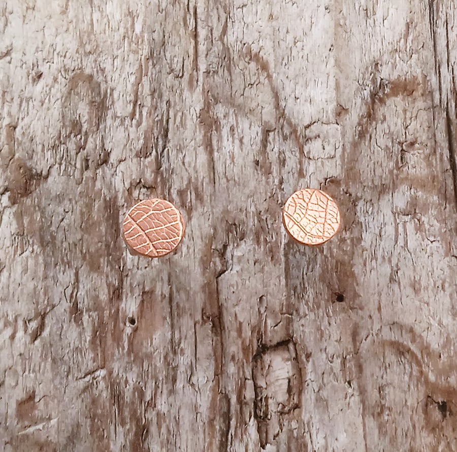 Handmade Copper Small Textured Stud Earrings (ERCUSTDC2) - UK Free Post
