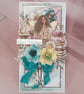 Luxury Handmade Best Wishes Card. Teal & Cream Floral 3D Greeting Card.(L) - Image 1