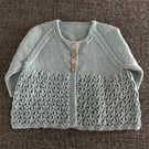 Vintage style blue baby cardigan, size 18-24 months, hand knitted