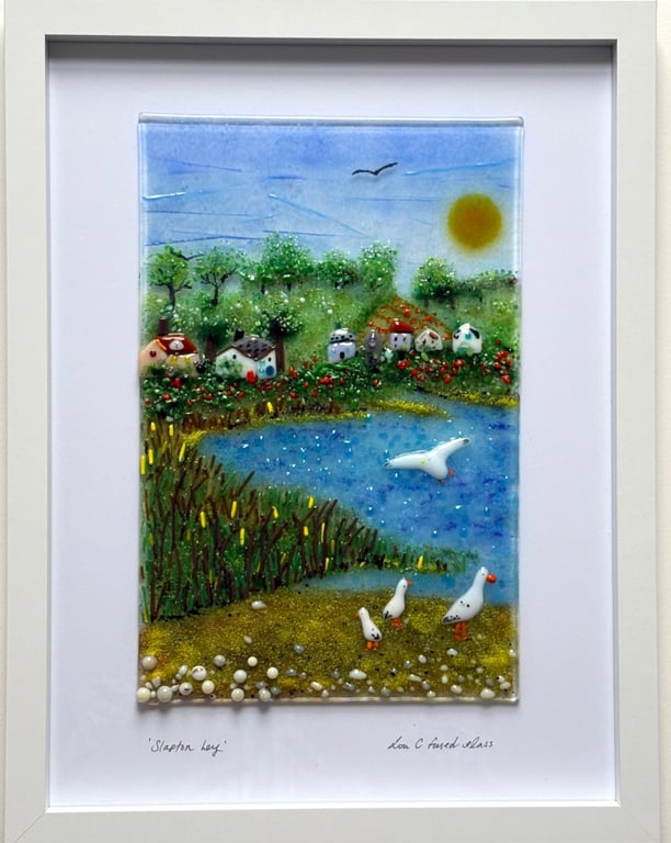 Slapton ley - fused glass landscape 