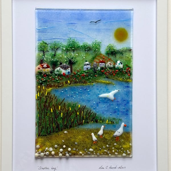Slapton ley - fused glass landscape 