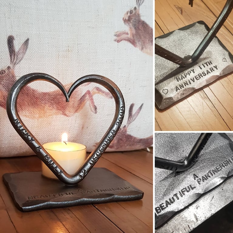 A Personalized Love Heart T Light 11th Wedding Anniversary Birthday 