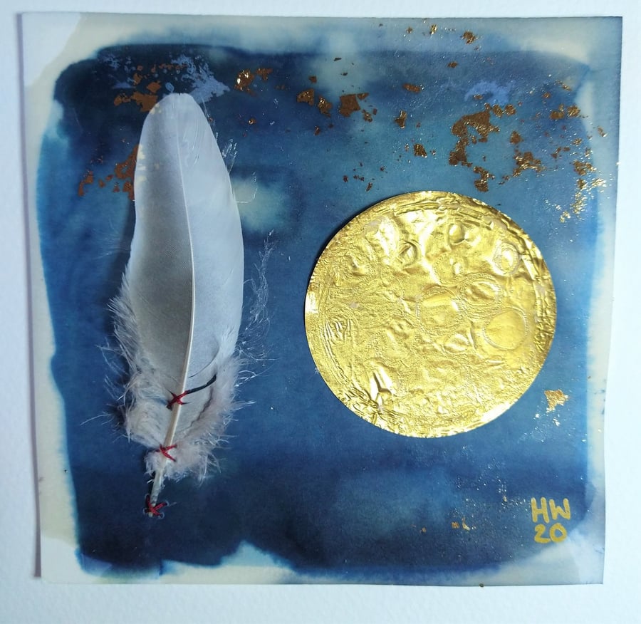 Feather and Gold Wax Collage