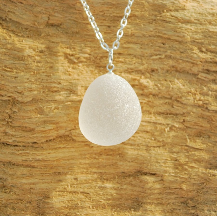 Fabulous large white sea glass pendant