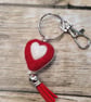 Needle Felted Heart Keychain – Reversible Red & White Heart Charm with Tassel