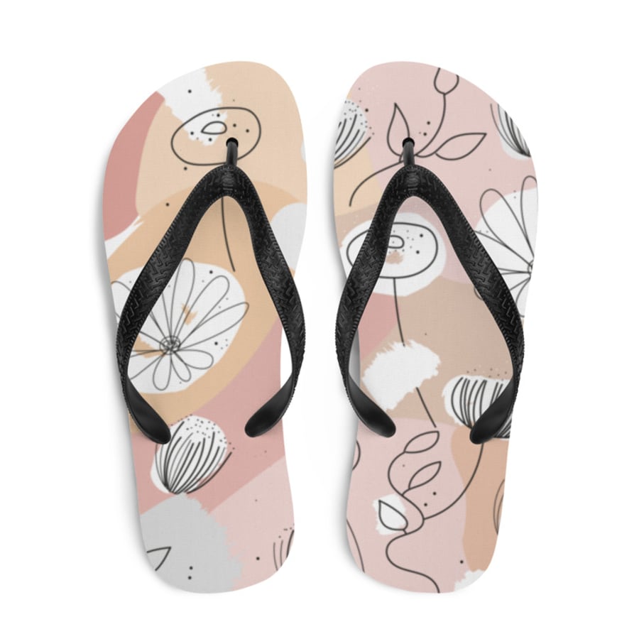 Pretty Floral Cream and Beige Flip Flops