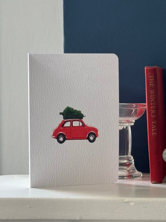 Christmas card Tree and Car Card Cards watercolour style (QM220)