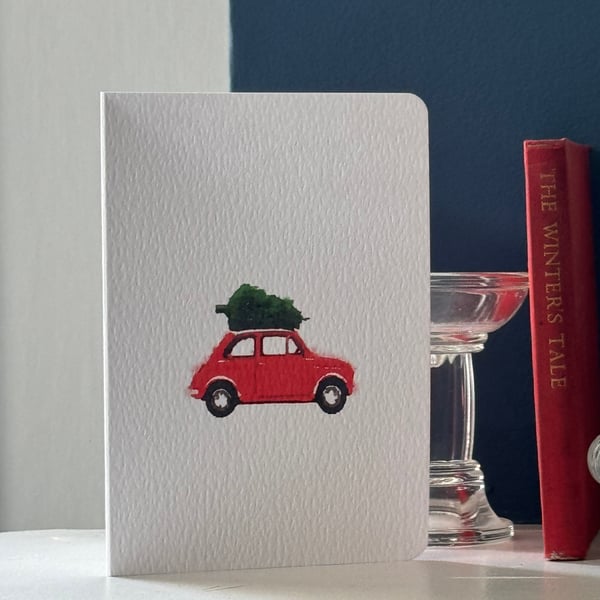 Christmas card Tree and Car Card Cards watercolour style (QM220)