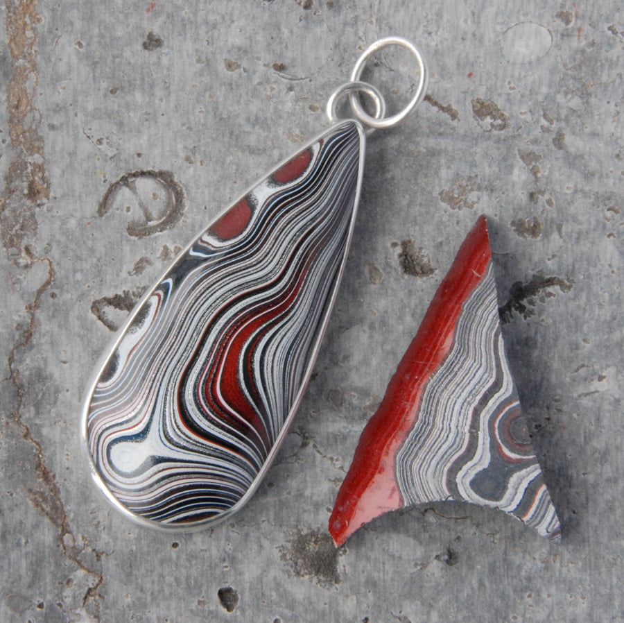 Sterling silver and sparkly fordite drop pendant