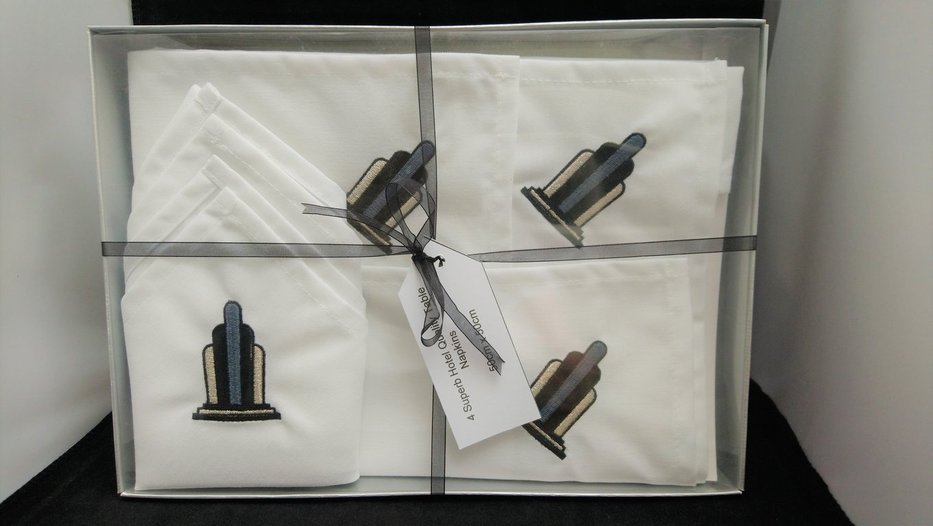Napkins  Art Deco Embroidered Design Set of 4 in Presentation Box