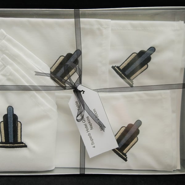 Napkins  Art Deco Embroidered Design Set of 4 in Presentation Box