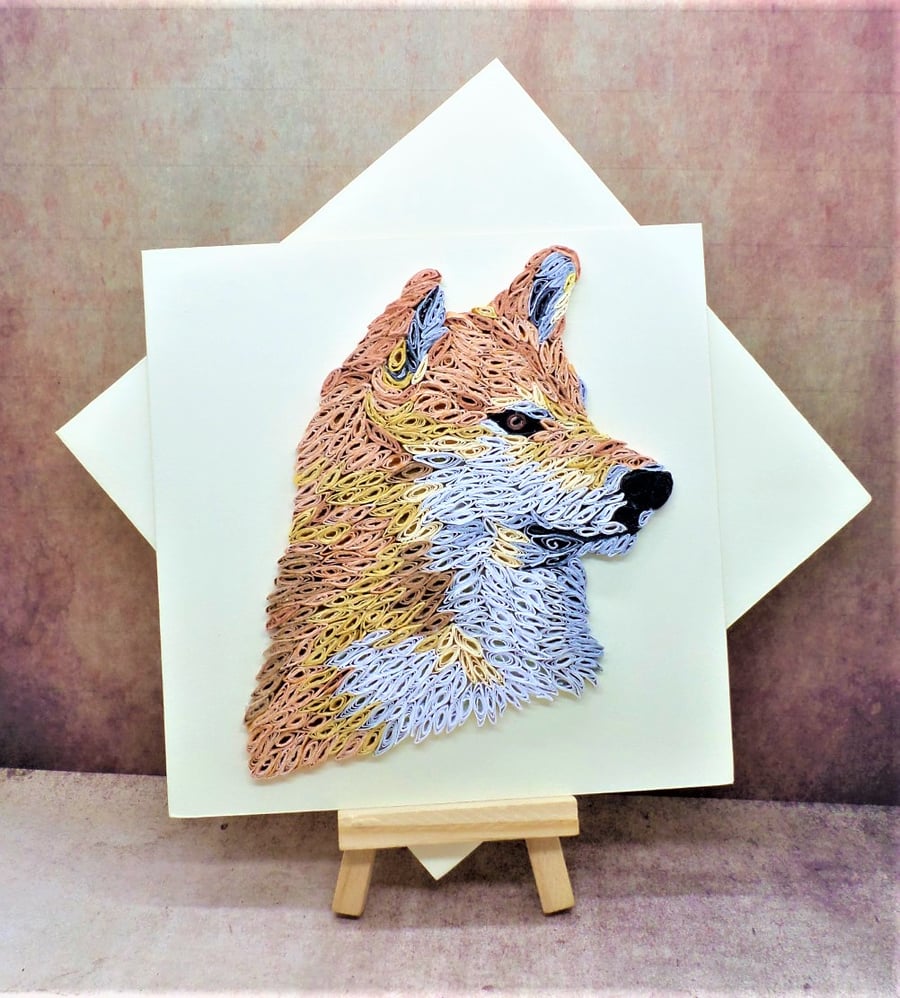 Shiba Inu quilled open greetings card art