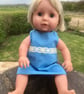 Reversible Blue grey Dolls Dress with pocket, Tiny Tears, Baby Born, Our Gent