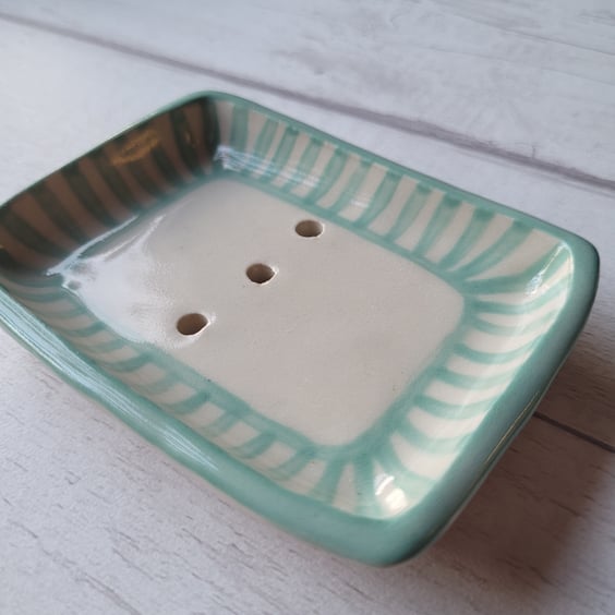 Turquoise striped soap dish