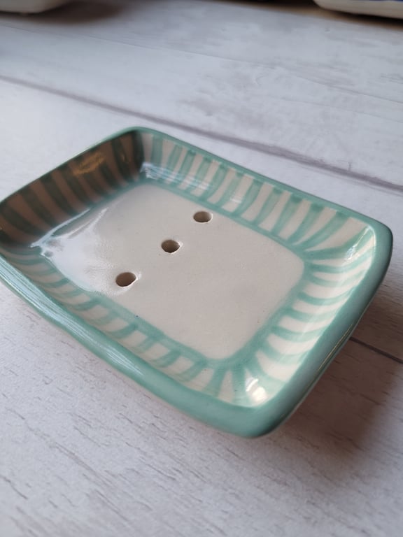 Turquoise striped soap dish