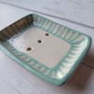 Turquoise striped soap dish