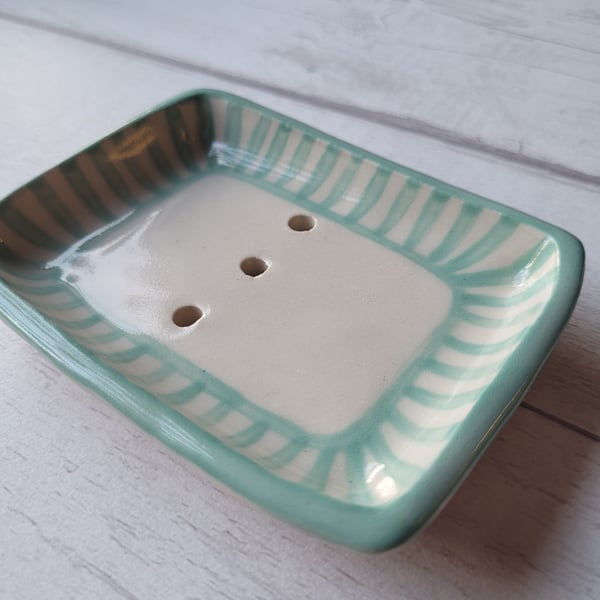 Turquoise striped soap dish