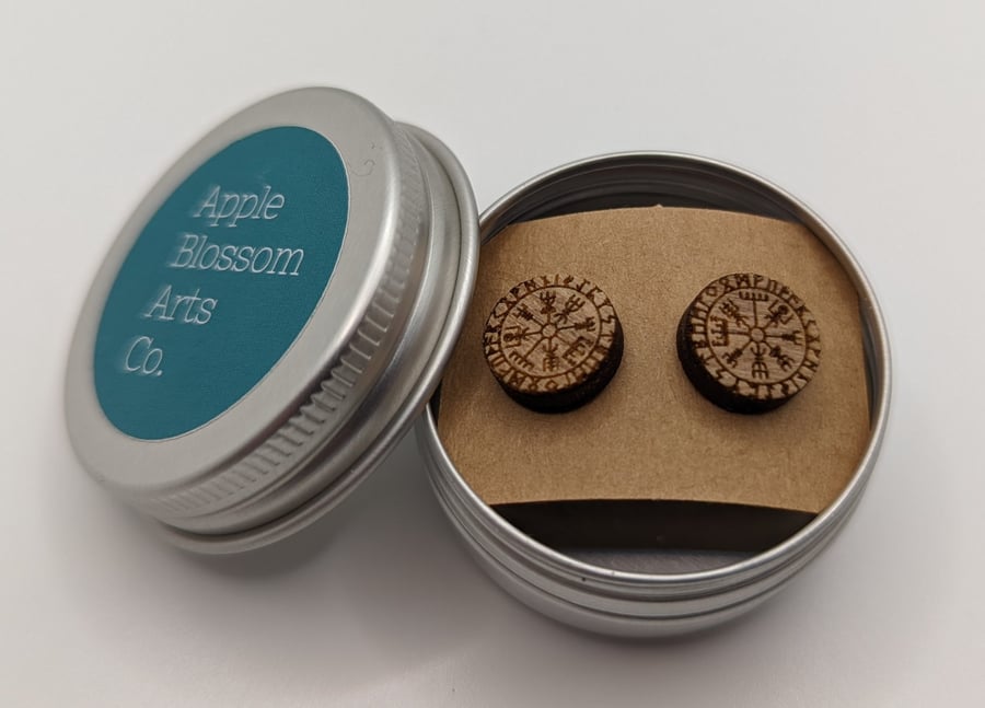 Vegvisir wooden stud earrings rpg