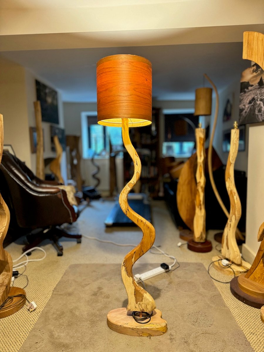 Spalted Beech standard lamp with Cherry Veneer lampshade