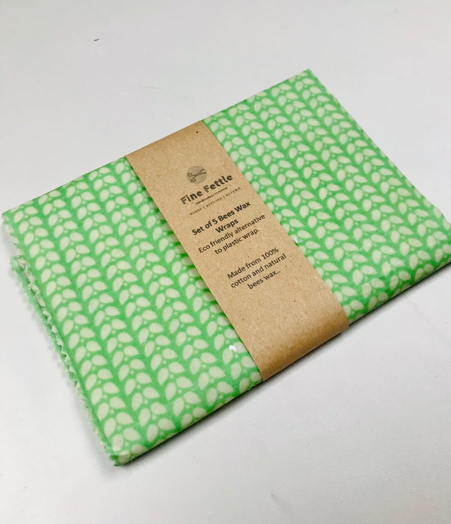 Set of 5 reusable bees wax wraps