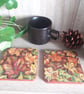 Autumn leaves handpainted coasters, set of two.  