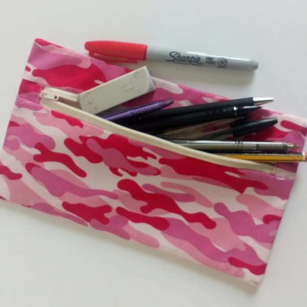 Pink Camouflage pencil case for back to school, zipped pouch bag