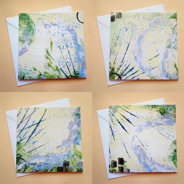 Greetings cards - Blank - Set of 4 Abstract Designs - Green no 12