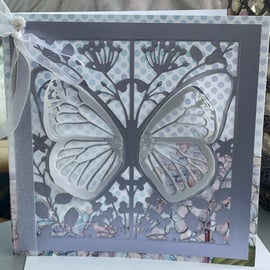 Beautiful butterfly die cut panel card with flowers and bow