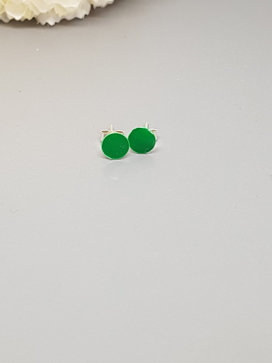 Tiny Sterling Silver Rainbow Stud Earrings - Green