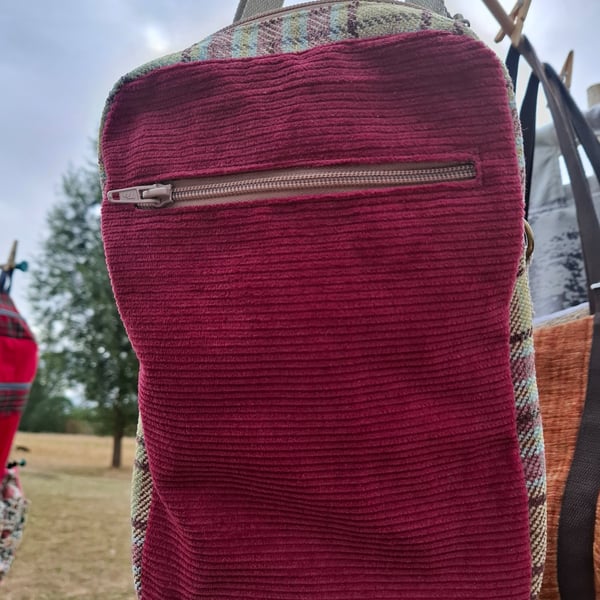 Cherry corduroy and plaid bag