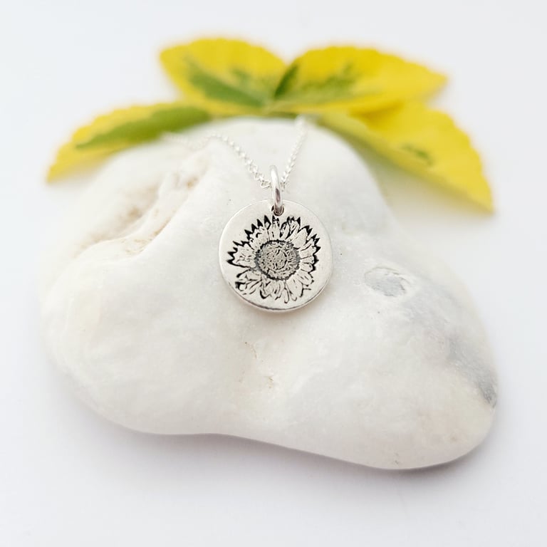 Sunflower Necklace - Sterling Silver Flower Pendant - Real Sunflower Necklace - 