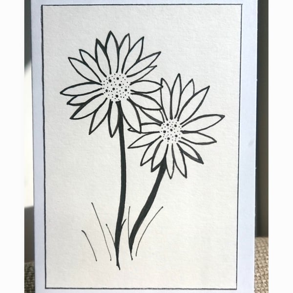 Hand drawn daisies mini A7 greetings card