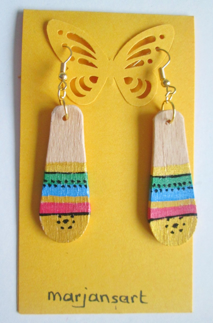 Handpainted wooden earrings. Original Painting