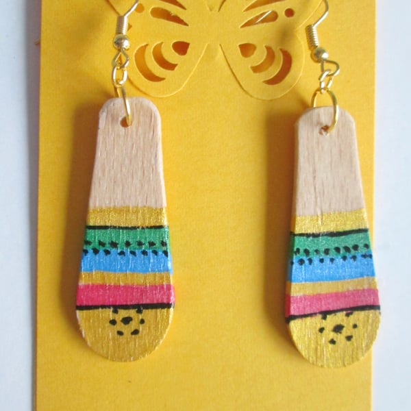 Handpainted wooden earrings. Original Painting